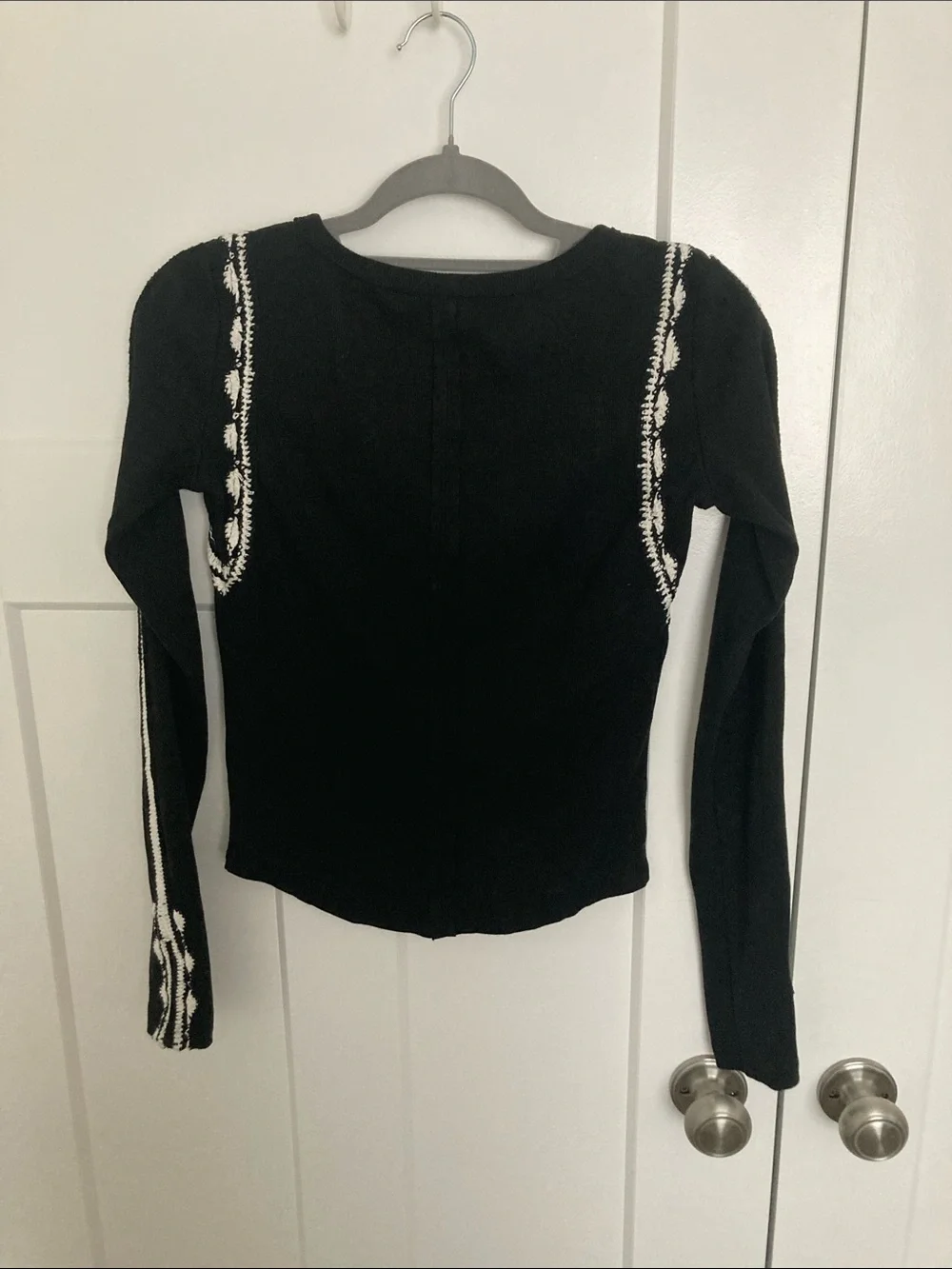 Free People Black Crewneck Sweater with White Stitch Accents